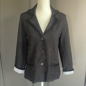 Damask Womens S Black White Jacquard Diamond Knit Cardigan Jacket Raw Trim